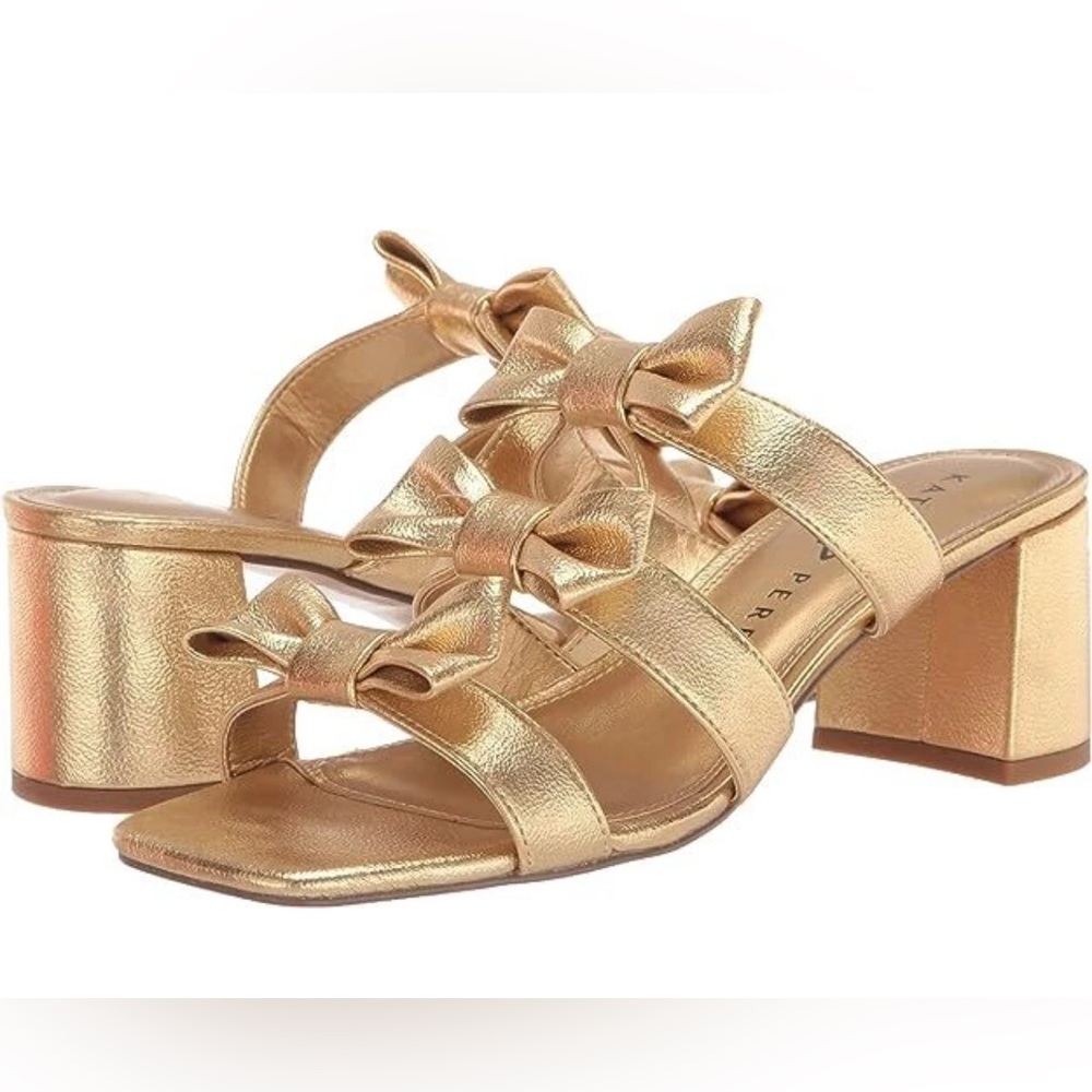 New Katy Perry Women’s Gold The Tooliped Bows Sandal Sz 8 - Picture 2 of 5
